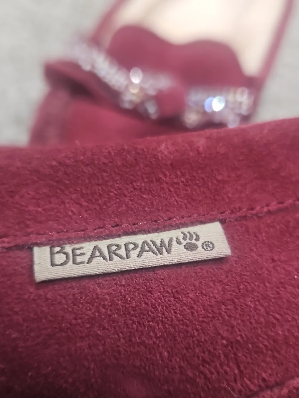 Bear Paw Rhinestone Bow Sheepskin Moccassin Slippers